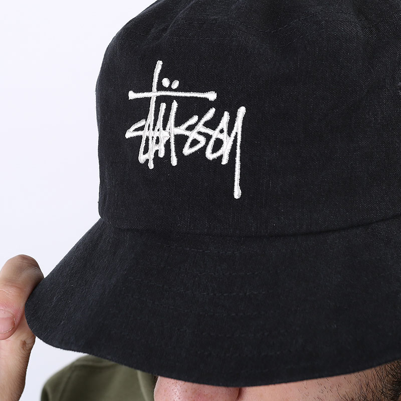 Панама Stussy Big logo Canvas Bucket Hat (132967-black)  - цена, описание, фото 2